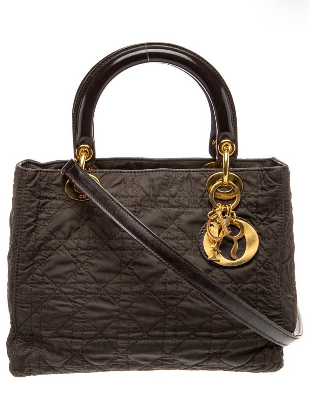Lady Dior Medium Black Nylon Cannage Pattern with Removable Shoulder Strap.